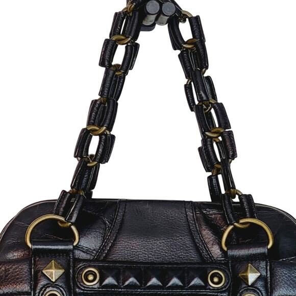 Vintage Betsy Johnson Chains Studs Croc Print Leather Multi-Sectional Punk Bag - Picture 3 of 16